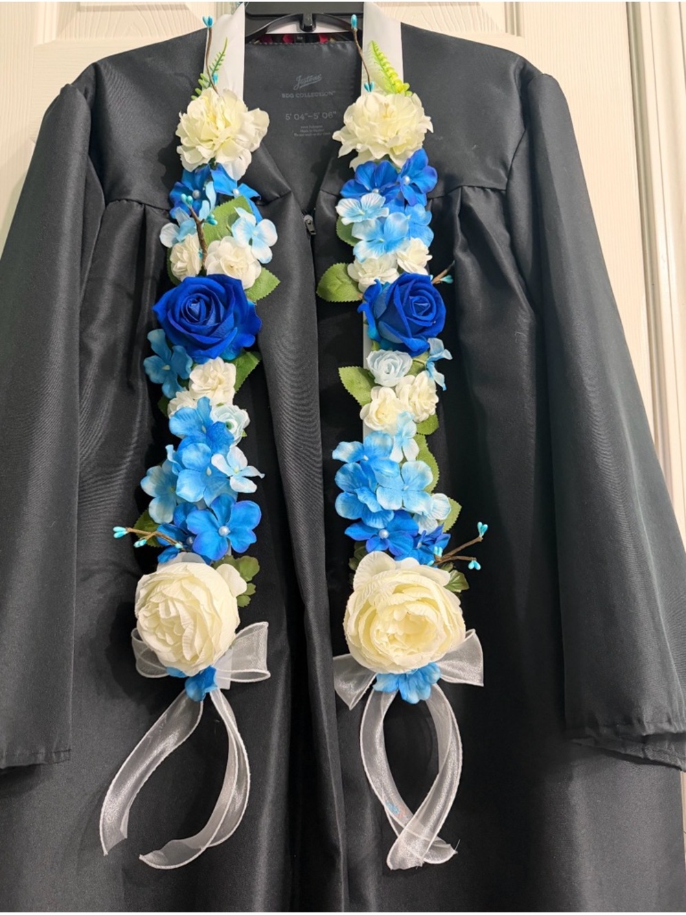 Floral Ribbon Lei Scarf in Pink, Blue & Peach by - Picture 6 of 10